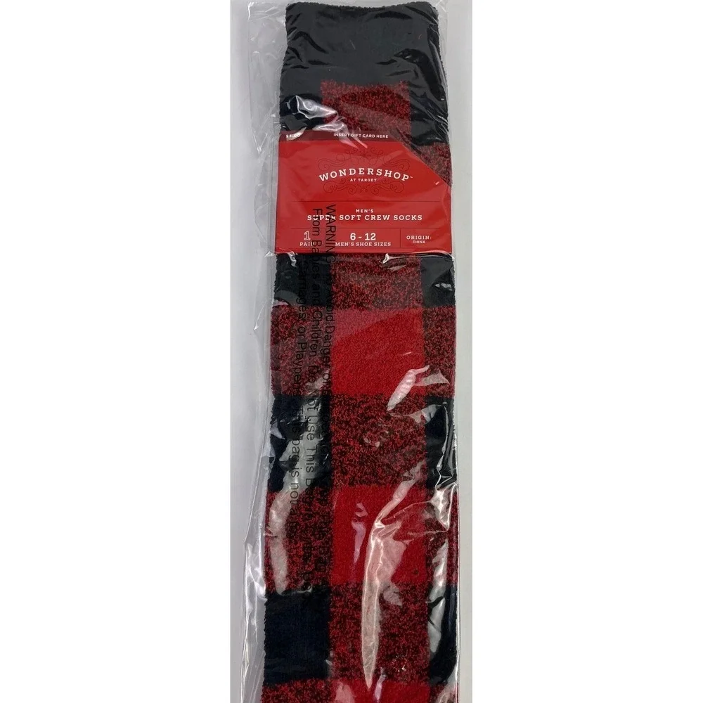 Bundle 4 Pair WonderShop Men's Super Soft Crew‎ Socks 6-12 Holiday Christmas